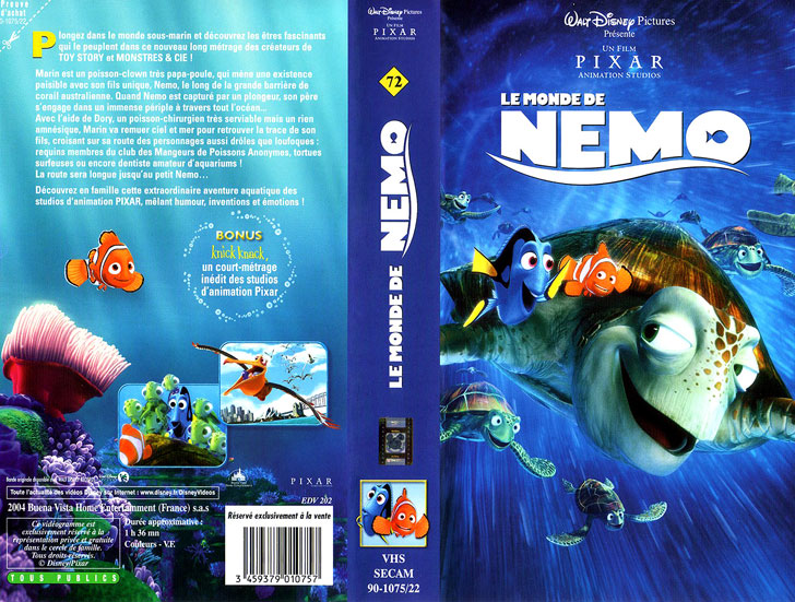Jaquette VHS Le Monde de Nemo Cover