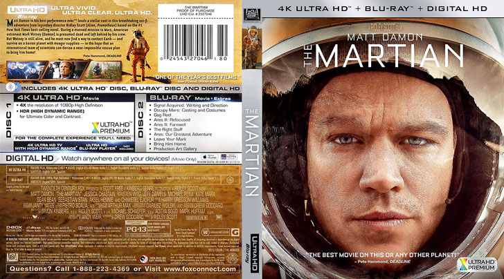 Jaquette 4K Ultra HD The Martian Cover