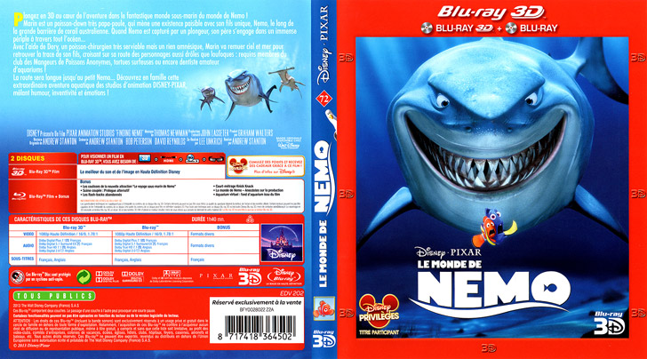Jaquette Blu-ray 3D Le Monde de Nemo Cover
