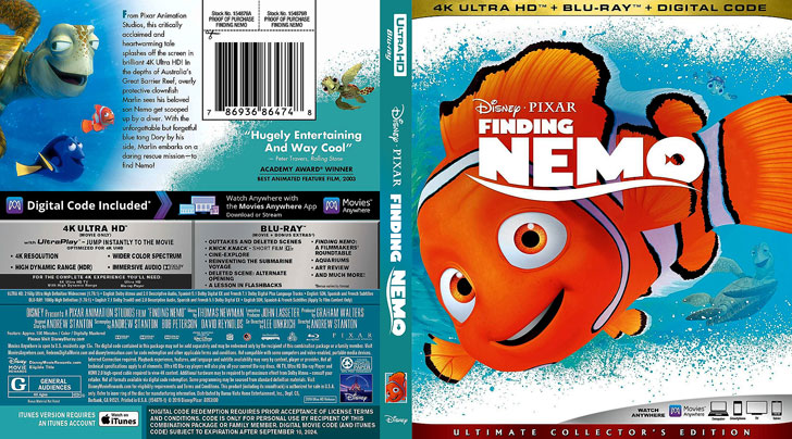 Jaquette 4K Ultra HD Finding Nemo Cover